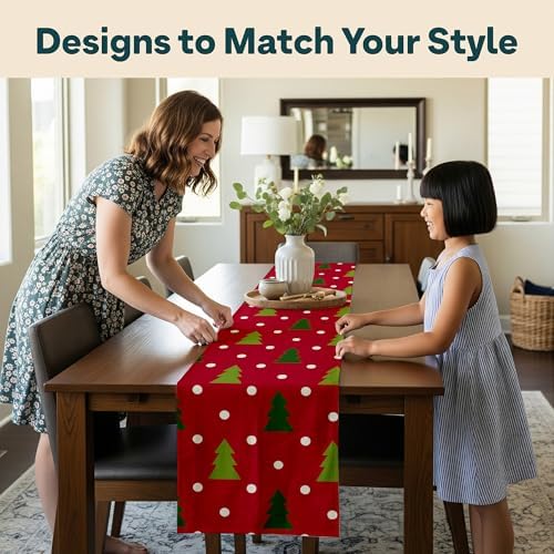 Winter Table Runners | Christmas Tree Design | Seasonal Table Decorations | Home Kitchen Decor | Made in The USA | Stain Resistant | 14" x 72" Long - Image 5
