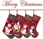 LUBOT 4 Pack Christmas Stockings(21inch) Embroidered Linen Applique Burlap Fireplace Hanging Christmas Stocking Ornament for Family Decorations Holiday Xmas Gift - Image 2