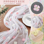 Remagr 4 Pcs 9.8 Ft Pink Flower Table Runner Embroidery Tulle Wedding - Image 3