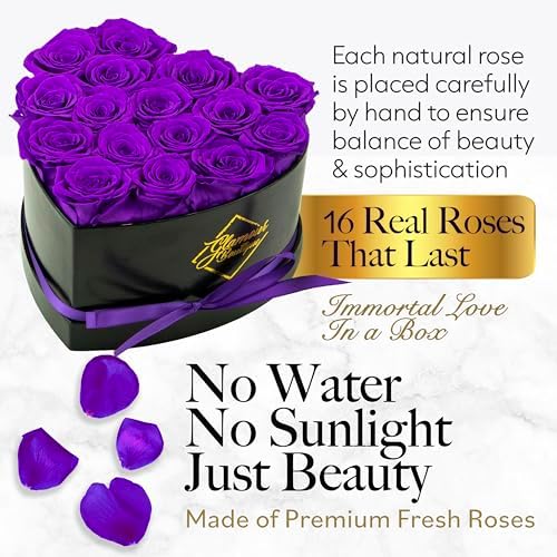 GLAMOUR BOUTIQUE Preserved Flowers, 16 Forever Purple Roses in Heart Box - Image 2