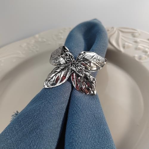Bakayoyo Elegant Vintage Silver Herb Napkin Rings Set of 12 - Glossy Leaf Napkin Holders, Metal Table Adornment for Christmas, Thanksgiving, Weddings & Holiday Parties - Image 7