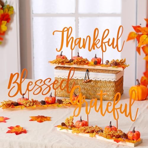 Amyhill 3 Pcs Fall Table Centerpiece Thankful Blessed Grateful Wood Sign by Amyhill