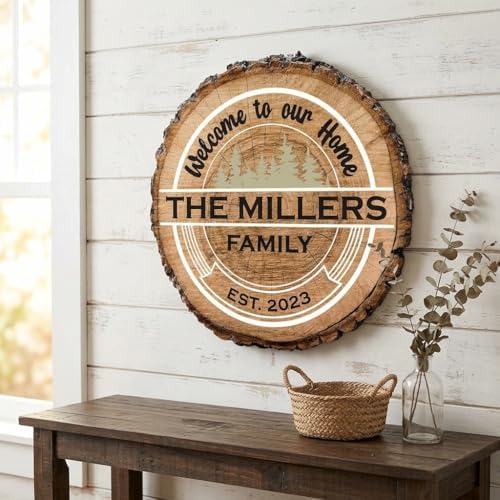 Personalized Family Name Wall Sign, Custom Faux Wood Slice Welcome Plaque, Rustic Farmhouse Home Decor, Flat MDF Board with 3D Printed Wood Illusion (Not Real Wood), Housewarming Gift - Image 5