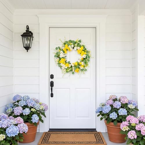 Summer Wreath for Front Door, 22 in Yellow White Daisy - Image 2