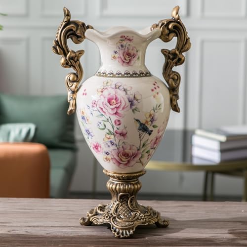 Tall Table Modern Vase,Large Ceramic Flower Vases for Shelf Home Decor,Creative Classic Pink Vase 16.5 inch,Sophisticated Vessel for Decorative Branches and Dried Flower. (Bird Bloom Pink) by Unknown