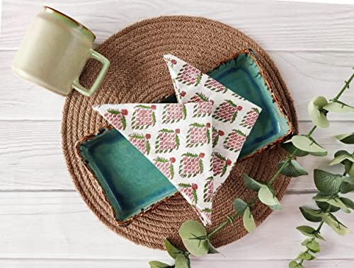 AVKA Studio Washable Cotton Print Napkins 18x18 inches - Set of 12 - Everyday Use or Dinner Party and Events - Off White Indian Block Printed Fabric - Image 2