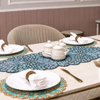 CLEENTABLE Beaded Table Runner, Floral Art Deco, 13x36 in, Blue & Black - Image 6