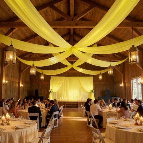 10 Panels 5ft(W) x 20ft(H) Yellow Ceiling Drapes for Wedding Parties - Image 4