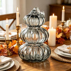 Stacked Glass Pumpkin Decor, Fall Halloween Table Centerpiece, Black - Image 3