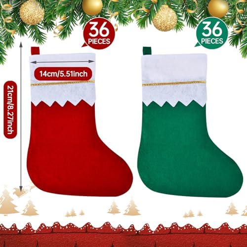 Skylety 72 Pieces Red and Green Christmas Stockings Bulk, 4 x 7 Inch - Image 2