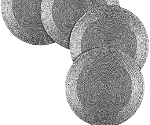 Farmhouse Beaded Placemat, Beaded Placemat Black 13" Round Set of 4 Grey Multi Round Hand Beaded Charger Placemat - Hand Made by Skilled artisans - A Beautiful complement to Your Dinner Table décor - Image 5