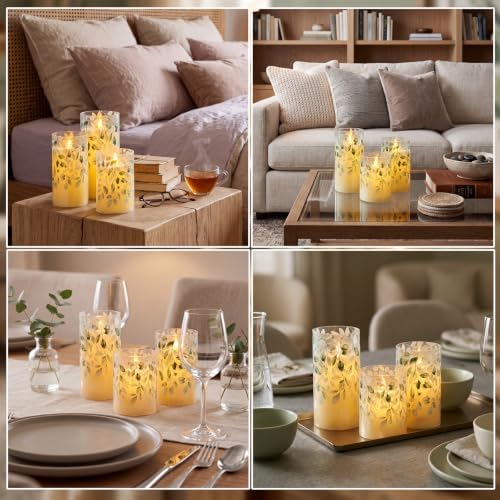 Blosssound 3 Pack Sage Green Flameless Candles Battery Operated Eucalyptus - Image 4
