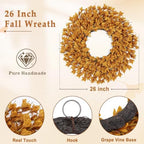 26 Inch Fall Wreaths for Front Door Large Autumn Wreath Outdoor Decor - Image 3