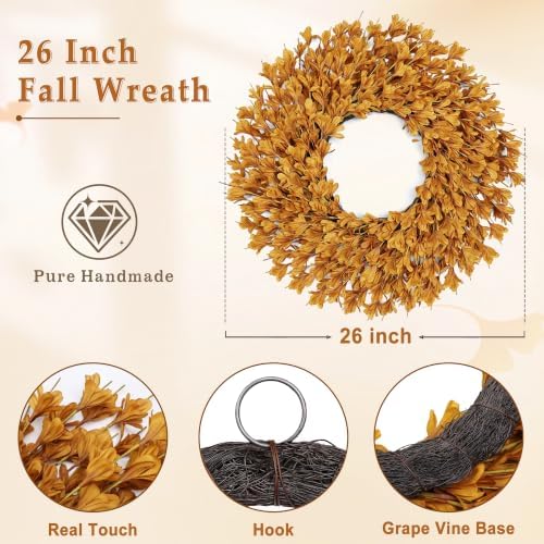 26 Inch Fall Wreaths for Front Door Large Autumn Wreath Outdoor Decor - Image 3