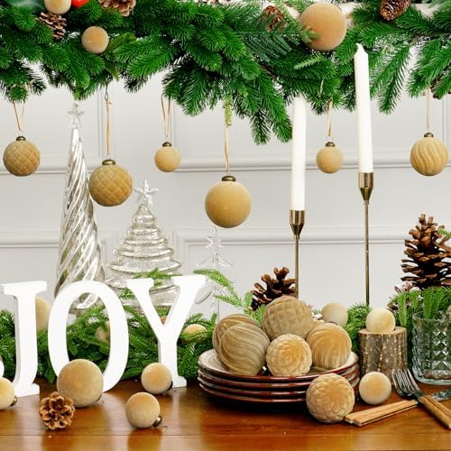 XmasExp 36PCS Velvet Christmas Ornaments Set Mixed Flocked Balls Ornaments Shatterproof Christmas Tree Decorations for Holiday,Party,Home(Light Coffee - Image 5