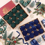24 Pcs Velvet Christmas Ornament Vintage Ball Bulk, Blue Green - Image 3
