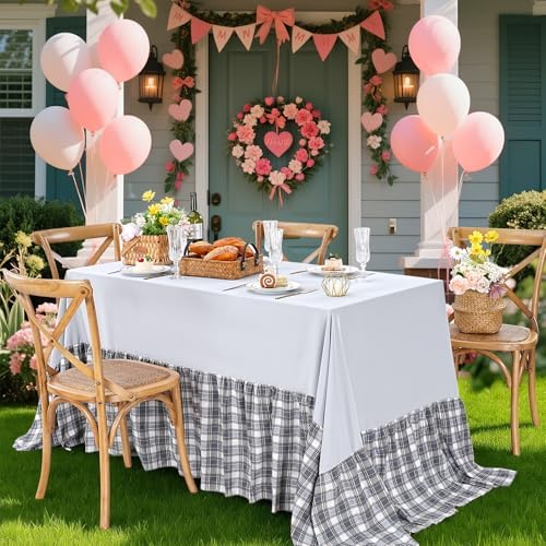 Fanqisi Ruffle Table Cloth Gray Ruffle Tablecloth - 80 x 120 Inch Polyester Tablecloths Rectangle Table Cover for Birthday Wedding Picnic Christmas Party Decoration - Image 3