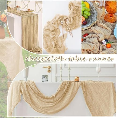 10 Pack Beige Cheesecloth Table Runner 17"x108" Boho Gauze Fabric Table Runner Vintage Rustic Sheer Runners for Wedding Party Bridal Baby Shower Table Decorations - Image 5