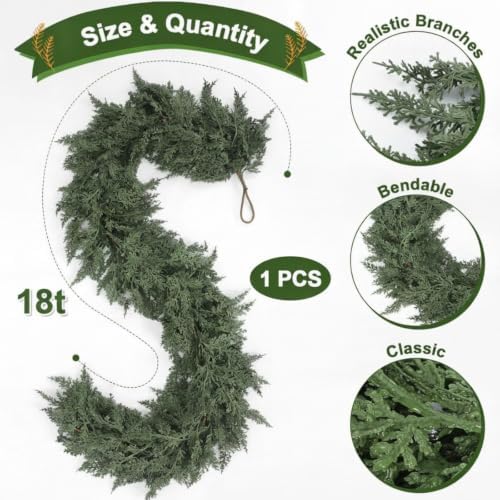 Jutom 1 Pcs 18 ft Artificial Cedar Garland for Christmas - Image 2
