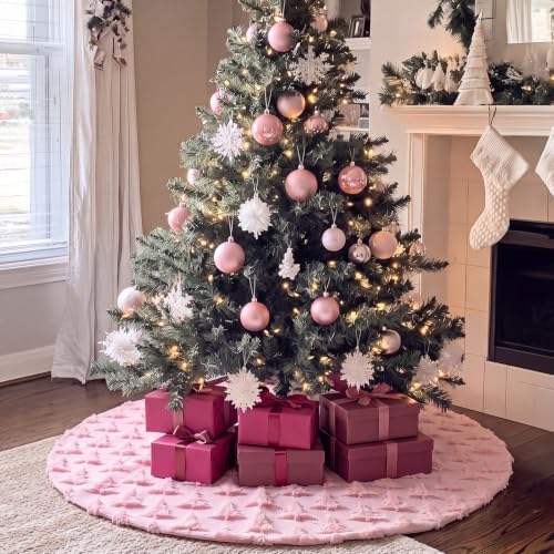 Civaner 48in Pink Tree Christmas Tree Skirt Faux Fur - Image 5