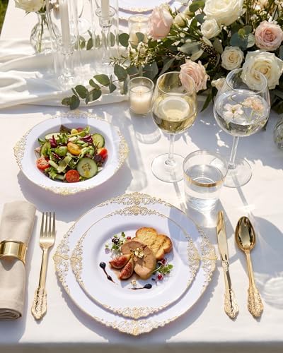 Nervure 700Pcs Gold Plastic Plates, Plastic Dinnerware Set for 100 Guests - Image 5