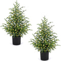 ENVEN 2FT Norfolk Pine Christmas Trees – Set of 2 Small Artificial Pre-lit Trees, 30 LED Lights & 8-Mode Battery Box, Pre-Assembled, Xmas Decor for Desks Tabletops Shelves by ENVEN