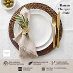 ChargeIt by Jay Rattan Charger Plates Hand Woven Round Brown, 13" - 8 Set - Image 4