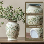 Ceramic Flower Vase for Home Decor, Vintage Green Decorative Vase 8 Inch - Image 4