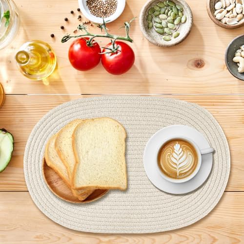 Oval Woven Placemats Set of 8 Heat Resistant Placemats 17.5 x 12 Inches Farmhouse Cotton Rope Place Mats for Dining Tables Trivets for Hot Dishes, Beige - Image 7