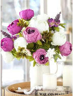 FiveSeasonStuff Mixed White & Fuchsia Artificial Peony Bouquet Set of 2 - Image 3