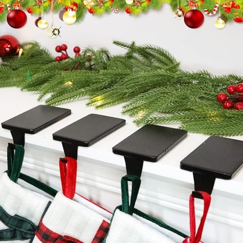 HMASYO Christmas Stocking Holders for Mantle Set of 4, Black Heavy Duty Iron Stocking Hangers Base, Low Profile Weighted Stocking Holder Hooks for Fireplace Tabletop Shelf Christmas Decoration - Image 5