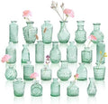 Aqua Green Glass Bud Vases Set of 24, Vintage Small Vases for Flowers Centerpieces, Table Decoration, Baby Shower, Decorative Mini Flower Vase Bulk for Holiday, Party, Bridal Shower, Home by GarDream