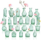 Aqua Green Glass Bud Vases Set of 24, Vintage Small Vases for Flowers Centerpieces, Table Decoration, Baby Shower, Decorative Mini Flower Vase Bulk for Holiday, Party, Bridal Shower, Home by GarDream
