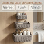 Wall Baskets, Hanging Wicker Baskets for Kitchen Bathroom Garage Porch Door Decor and Organizing (Gray, S+M+L) - Image 2
