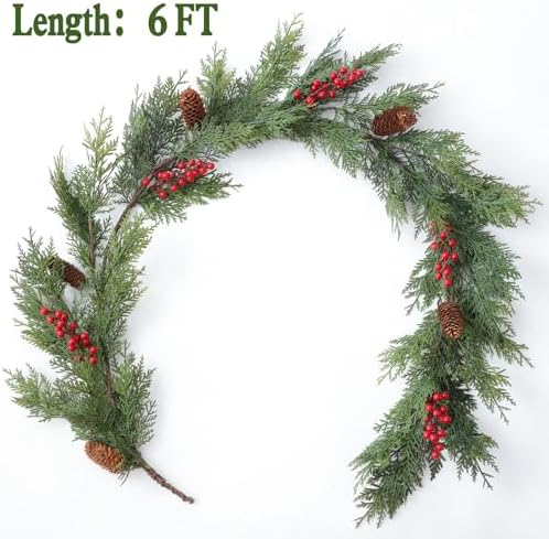 MIZII Christmas Garlands 6FT Artificial Pine Garland with Pinecone Berries Greenery Garland Christmas Decorations for Xmas Fireplace Mantle Home Decor Indoor Outdoor (Garland-6FT) - Image 2