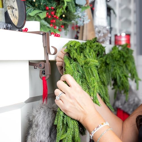 Fireplace Stocking and Garland Hanger with Two Hooks (3 Pack - Brown) - Image 6