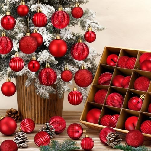 Lunmon 64 Pcs Red Christmas Ornaments Luxury Red Xmas Bulbs by Lunmon