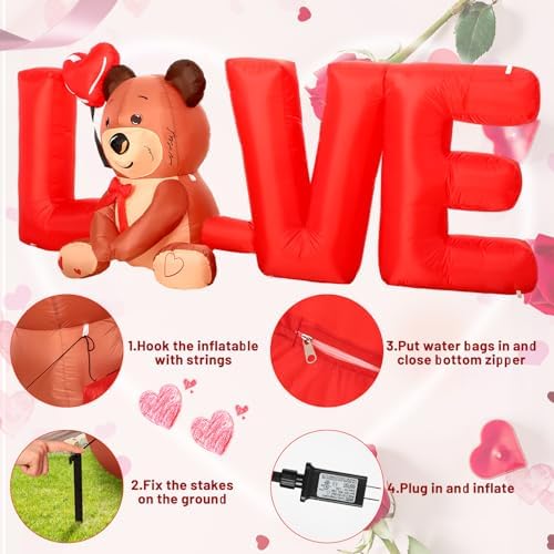 Shappy 9 FT Valentine Inflatable Love Bear, LED Lighted Outdoor Decor - Image 5