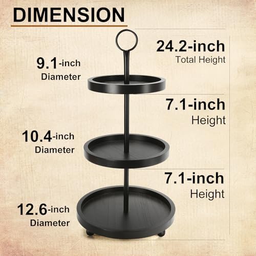 SYNCVIBE Wooden Farmhouse Round Black 3 Tiered Decorative Tray Stand - Image 7