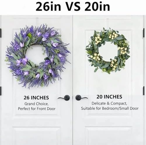 26" Artificial Spring Wreath for Front Door - Large Silk Hydrangea Daisy Rose Mixed Floral Wreath - Farmhouse Porch Wall Decor, Easter Mother's Day Decoration (Multicolor) (Purple, 26in) - Image 6
