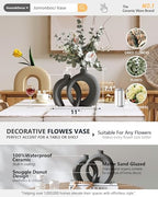 Set of 2 Gray Ceramic Vases for Home Decor Accents - Unique Hollow Donut Artistic Design Minimalism Industrial Scandinavian Style Decorative Vases for Shelf, Mantel, Entryway Table Decor (Matte Gray) - Image 2