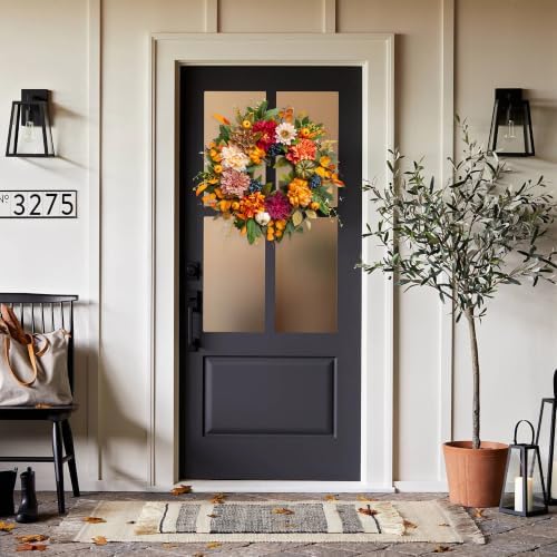 Fall Wreaths for Front Door 24 Inch, Rustic Farmhouse Harvest Autumn Wreath - Image 3