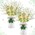Tioncy 2 Sets St. Patrick's Day Table Centerpieces Artificial Berry Stems Shamrock Flower Pick with Metal Vase and String Light Rustic Farmhouse Irish St Patrick's Day Decorations for Home Office Desk by Tioncy