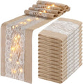 Tudomro 12 Pcs Burlap Table Runner with LED String Lights 12 x 108 Inches Rustic Jute Lace Table Runners Farmhouse Jute Linen Decoration Wedding Decor for Holiday Party Wedding Decorations by Tudomro