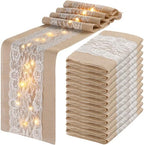 Tudomro 12 Pcs Burlap Table Runner with LED String Lights 12 x 108 Inches Rustic Jute Lace Table Runners Farmhouse Jute Linen Decoration Wedding Decor for Holiday Party Wedding Decorations by Tudomro