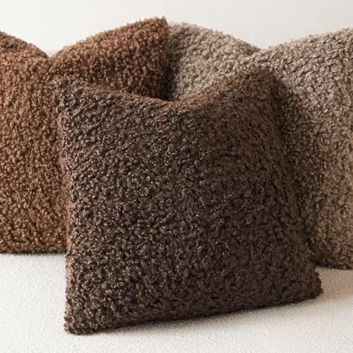 Foindtower Decorative Fuzzy Faux Fur Throw Pillow Covers 22x22 Dark Brown - Image 4