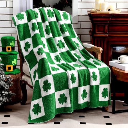 Buryeah St Patricks Day Knit Throw Blanket, 50 x 60 Inch Irish Shamrocks Reversible Knitted Throw Blanket, Lucky Green Clover Cozy Soft Lightweight Gift for Couch Sofa Bed - Image 2