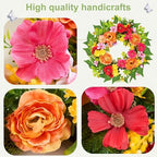 zjlmit 20 Inch Spring Wreath for Front Door, Artificial Silk Flower Wreath on Grapevine Base with Orange Rose-Style Blooms, Multicolor Floral Accents and Greenery, Indoor Wall Entryway Decor - Image 3