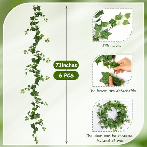 6 Strands Artificial Ivy Vines Garland 426" Wedding Silk Ivy Garland with Green Leaves Fake Hanging Plants Greenery Decoration for Indoor Outdoor Bedroom Room Window Wall Arch Garden Party Decor - Image 2