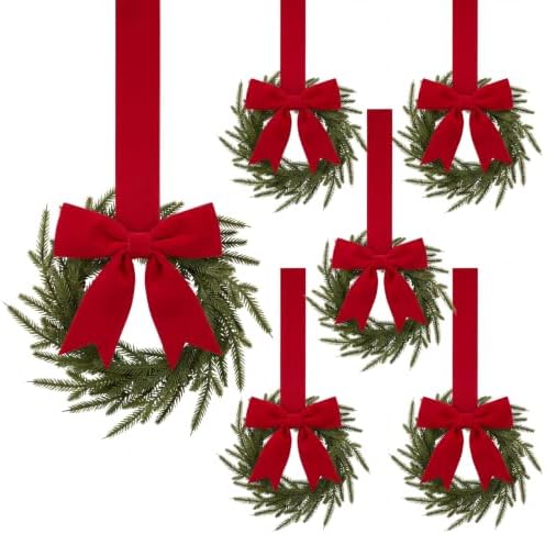 6 Pcs Christmas Red Wreaths Kitchen Cabinet Decorations by Luinabio